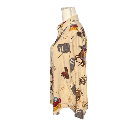 Lauren Ralph Lauren Size 10 Equestrian Horse Show Race 100% Silk Blouse Shirt - Picture 4 of 7